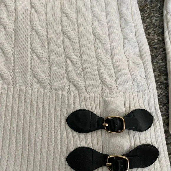 Calvin Klein Cable Knit Turtleneck Sweater with Bow Detail in Cream - Picture 2 of 4